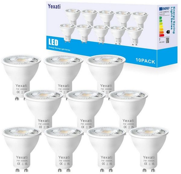 Ophy LED-Leuchtmittel LED Spot GU10, 7 W (Halogenäquivalent 80 W), 550 lm, 4000 K (kaltweiß), 10 St, nicht dimmbar, 120° Abstrahlwinkel, flimmerfrei – 10er-Pack