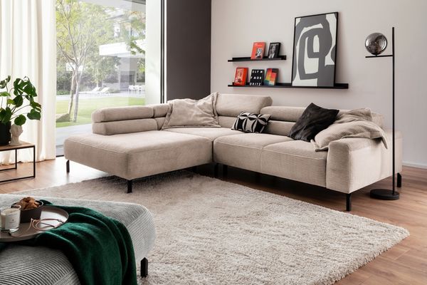 KAWOLA Sofa DELIA Ecksofa XL Cord taupe Recamiere links 74 x 219 x 312 cm