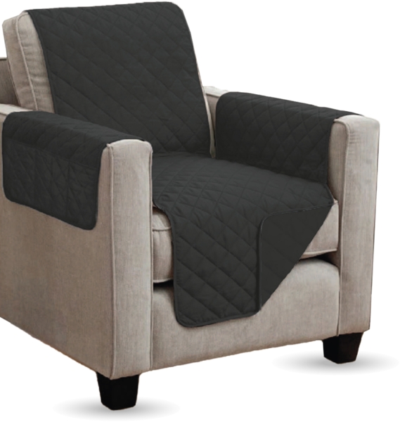 Sesselschoner ( Schwarz ) gesteppt - 190x165cm - Sesselauflage mit Armlehnen und Taschen - Sesselüberwurf ÖKO-Tex Schoner für Sessel - Überwurf