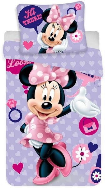 BERONAGE Kinderbettwäsche Minnie Mouse Baby / Kleinkind Hi There! Bettwäsche Linon / Renforcé, 100% Baumwolle, 2 teilig, 135x100 + 60x40 cm