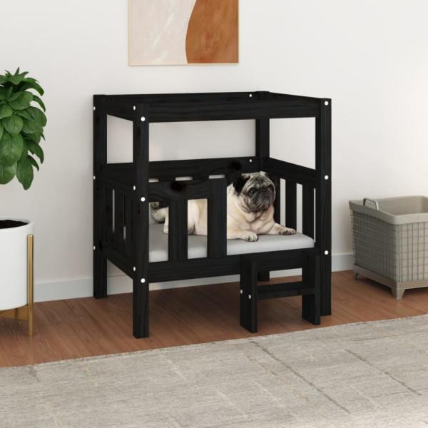 Hundebett Massivholz Kiefer, 65,5 x 43 x 70 cm, Schwarz