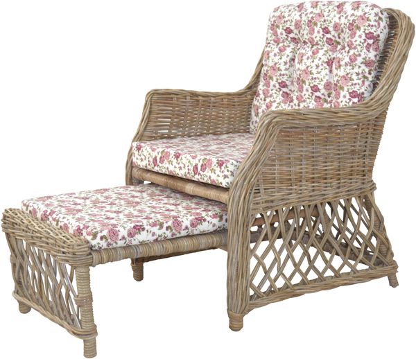Rattansessel, Relaxsessel mit ausziehbarem Fußteil, handgeflochten, naturgrau