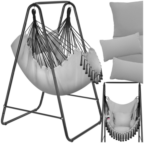 tectake Hängesessel Schaukelstuhl Alison, Boho-Style, Belastbarkeit 160kg, 3 extra dicke Kissen