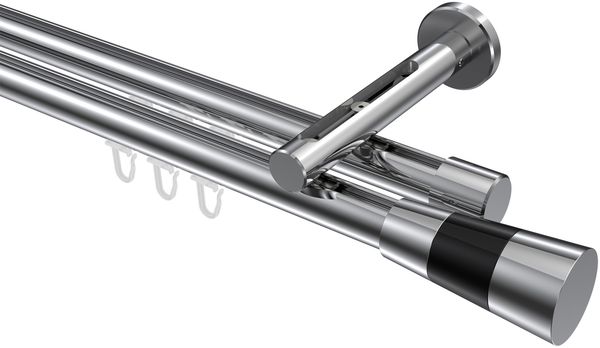 Innenlauf-Gardinenstangen-Set Siteno Tanara 100 cm, 2-läufig, 20 mm Ø Chrom