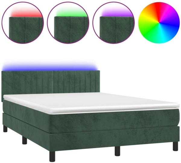 vidaXL Boxspringbett mit Matratze & LED Dunkelgrün 140x200 cm Samt 3134528