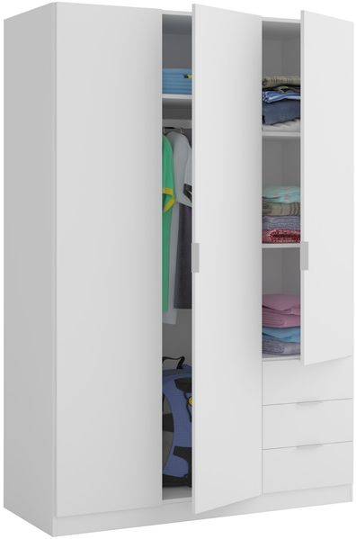 Kleiderschrank >LC-180< 3 Schübe, in Weiß - 121x180x52 (BxHxT)