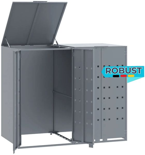 Mülltonnenbox GORILO für 2 Tonnen Grau 138x79x117 cm Stahl | Mülltonnenverkleidung 2er Mülltonnenhaus