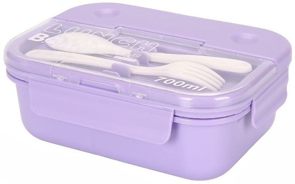 Lunchbox mit Besteck 700 ml – Brotdose mit 3 Fächern für Schule & Büro, Lila