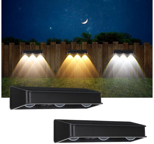 oyajia LED Solarleuchte 4 Stück LED Solarlampe für Außen, 3 LEDs Solarleuchte Außen Wandlampe, LED fest integriert, Warmweiß, Kaltweiß, RGB, RGB LED Solarleuchte für Veranda, Garten, Terrasse, Zaun, Wand, Balkon