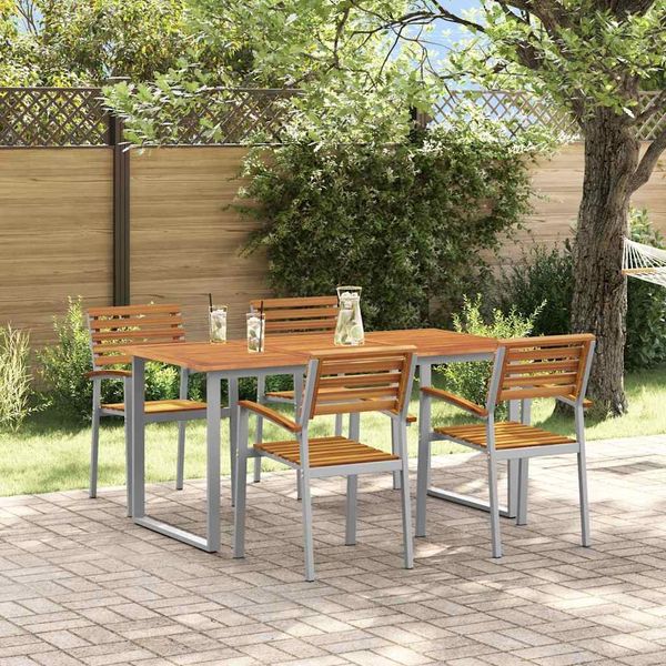 vidaXL Garten Essgruppe 5 pcs Grau Massivholz Akazie 3284345