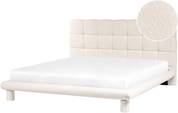 Bett mit Lattenrost Bouclé CRESSAT 180 x 200 cm Cremeweiß
