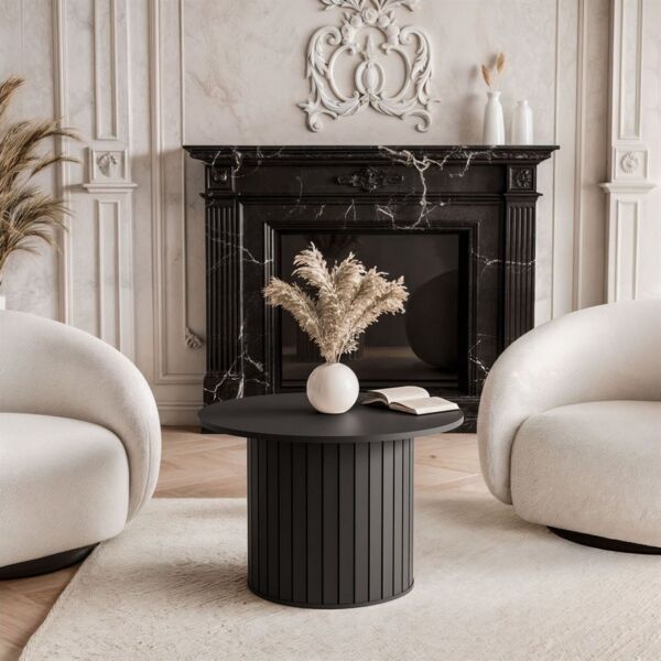 yourhouse24 Couchtisch LINNEA Rund Ø70cm Säule Lamellen Kaschmir/Schwarz (1x Couchtisch), Säule in moderner Lamellen-Optik