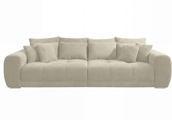 Big-Sofa XXL 306 cm Federkern Lounge Couch mit Bezug aus Cord in Beige Grau