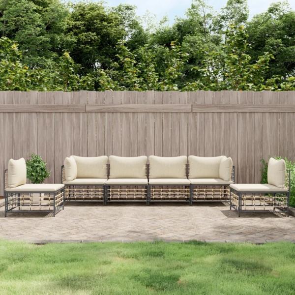 vidaXL 6-tlg. Garten-Lounge-Set mit Kissen Anthrazit Poly Rattan 3186720