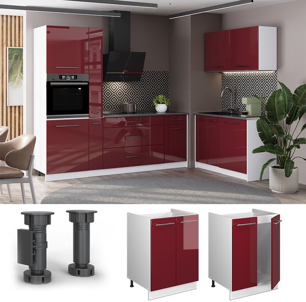 Spülenunterschrank Fame-Line Bordeaux Hochglanz/Weiß 60 cm Vicco Bild 4