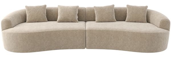 skølm 'Loki' Sofa 4 Sitzer, Vollschaumcouch mit Federkern und Vakuum-Kompression, kein Aufbau erforderlich, mit 4 Kissen, Teddy-Bouclé Stoff beige