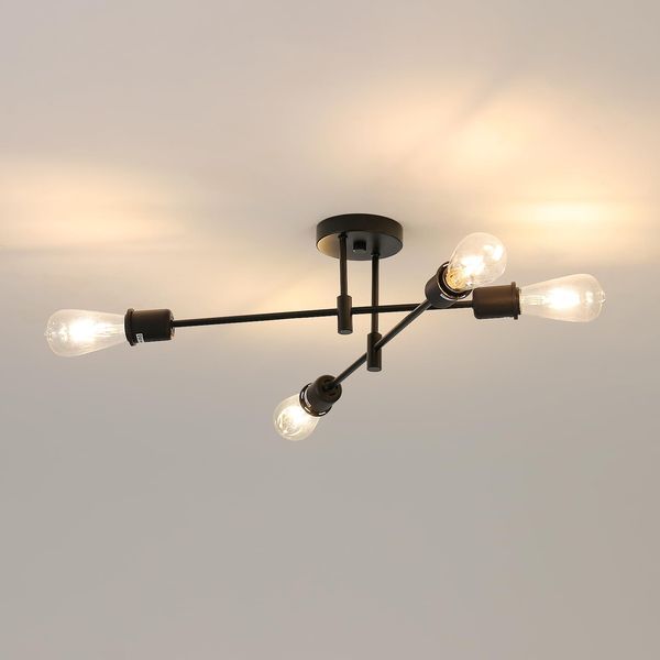 Osairous Sputnik Deckenleuchten, Deckenleuchten 4 Arme Durchmesser 60cm Kronleuchter, 180 ° verstellbare Deckenleuchter für Loft Esszimmer Wohnzimmer, Schwarz