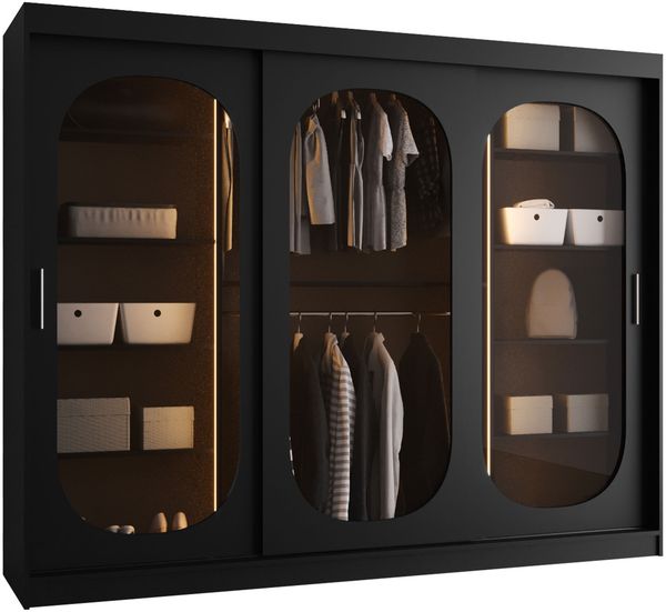Kleiderschrank Bimaza 250 mit LED Beleuchtung (Farbe: Schwarz)