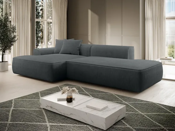 Vente-unique - ERYNEL Sofa SamtStoff Grau - B 156 cm x H 70 cm x L 305 cm