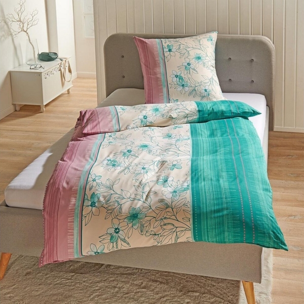 TRAUMSCHLAF Bettwäsche Fiori grün, Mikrofaser, 2 teilig