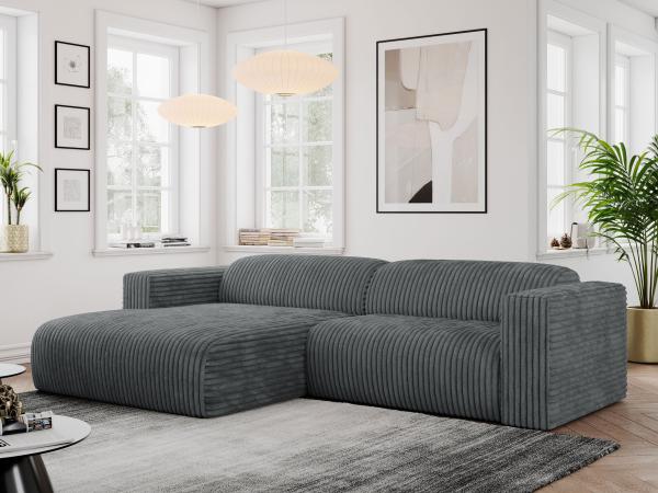 Ecksofa PASADENA, freistehendes Ecksofa, breite Armlehnen, Federsitz - links - Dunkelgrau Cord