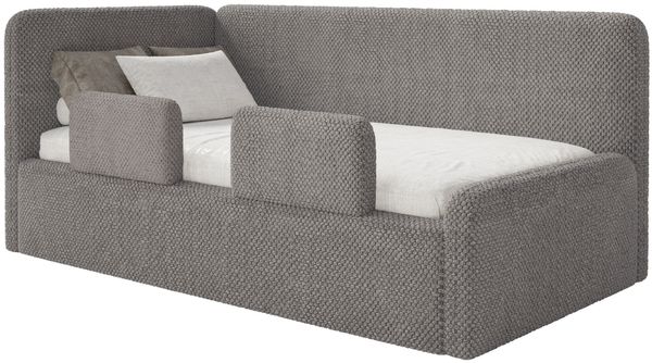 Selsey 'Fanko' Kinderbett 90x200 cm mit Rausfallschutz, Kopfteil links, Plüsch, Taupe