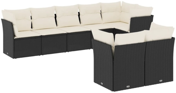 vidaXL 8-tlg. Garten-Sofagarnitur mit Kissen Schwarz Poly Rattan 3217906