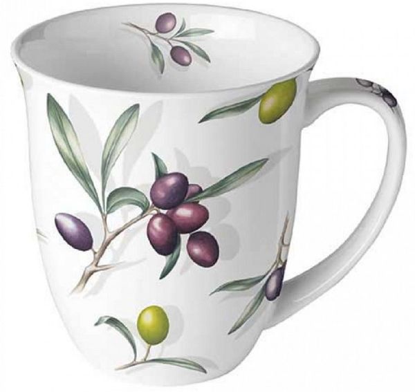Ambiente Luxury Paper Products Becher ca. 400 ml Mug Köstliche Oliven Tee/Kaffee Tasse, Porzellan, 1-tlg, Porzellan, Oliven, Salat Motiv / Themen Essen - Trinken / Anlässe : Barbecue, Sommmer/Frühling Motive - Ideal Als Geschenk