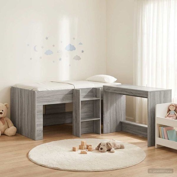vidaXL Hochbett mit Schreibtisch für Kinder 2 Stk. Grau Sonoma 3423467