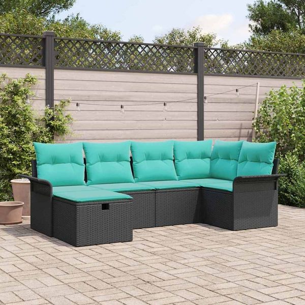 vidaXL Gartensofa-set mit Kissen 6 pcs Schwarz und Türkis Poly-Rattan 3358885