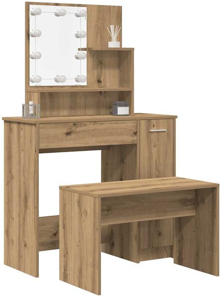 vidaXL Schminktisch-Set mit LED-Leuchten Artisan-Eiche Holzwerkstoff 3329186