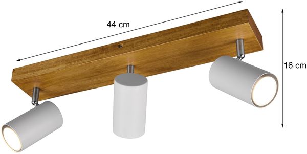 LED Deckenstrahler Weiß mit Holz 3-flammig, Breite 44cm Bild 3