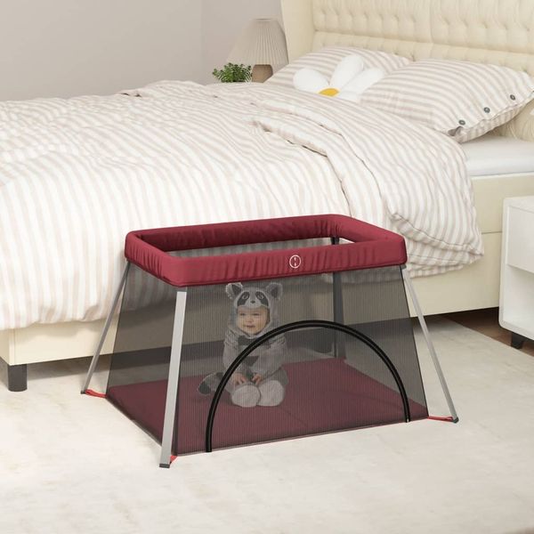 vidaXL Baby-Laufstall mit Matratze Rot Leinenstoff 10305
