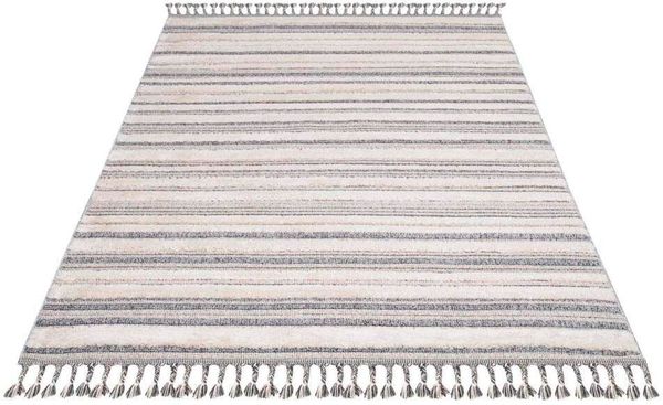 Carpet City Hochflor-Teppich Valencia 807, rechteckig, Höhe: 20 mm, Läufer, Boho-Stil, 3D-Effekt, Streifen, Hoch-Tief-Struktur, Fransen