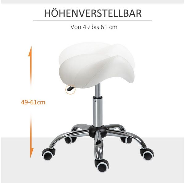 MC Star Drehhocker Rollhocker höhenverstellbar Sattelhocker gepolstert in Weiß (für Büro & Zuhause)