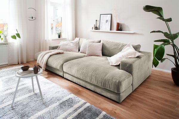 KAWOLA Big Sofa MADELINE Cord steingrau 85 x 170 x 290 cm