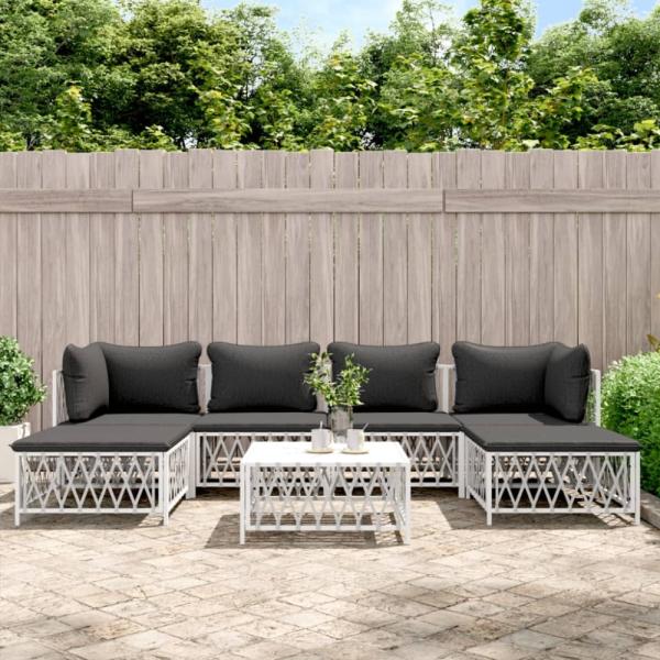 vidaXL 7-tlg. Garten-Lounge-Set mit Kissen Weiß Stahl 3186902