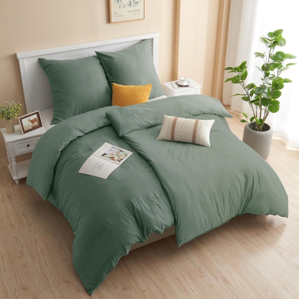 Bettwäsche 135x200 Mikrofaser Salbei Grün 2 teilig - Kuschelig weich