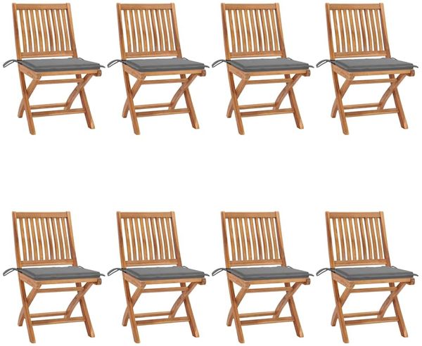 vidaXL Klappbare Gartenstühle mit Kissen 8 Stk. Massivholz Teak 3072862