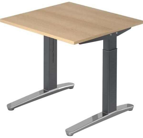 'XB08' Schreibtisch, C-Fuß, 80x80 cm, Eiche / Graphit, poliert