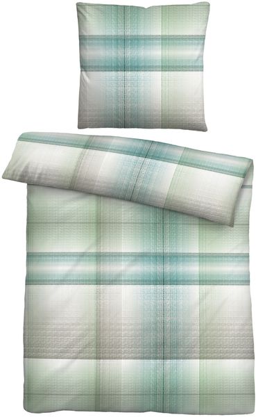 biberna Seersucker Bettwäsche 0024519 KARO-STREIFEN, petrol, 1x 155x220 cm + 1x 80x80 cm