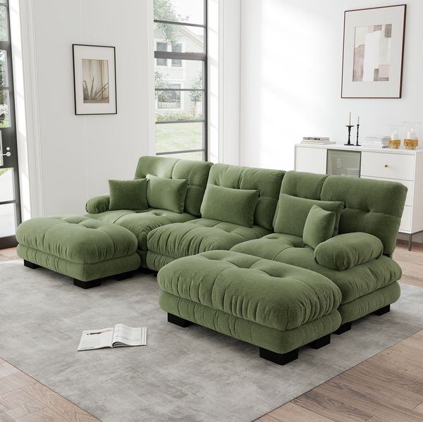 Ecksofa modular 81cm×313cm×145cm in Grün – U-Form oder L-Form, Chenille-Bezug mit Ottomanen