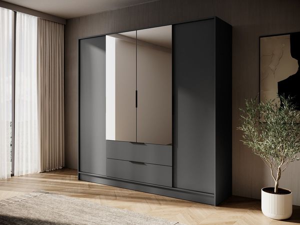 MOEBLO Drehtürenschrank SEVIA 200 (Moderner und funktionaler Schrank mit verstellbaren Regalen und Schubladen, Kleiderschrank 4-türig Schrank Garderobe Schlafzimmer mit/ohne Spiegel, mit/ohne Vitrinen - und Schubladen) (BxHxT): 206x200x51 cm