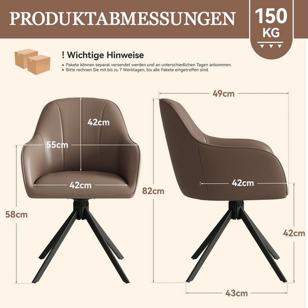 HawthyHome Polsterstuhl 360° drehbar mit Armlehne und Metallbeinen, 4-Fußstuhl (6 St), Moderner Küchenstuhl Esszimmerstuhl für Wohnzimmer & Büro