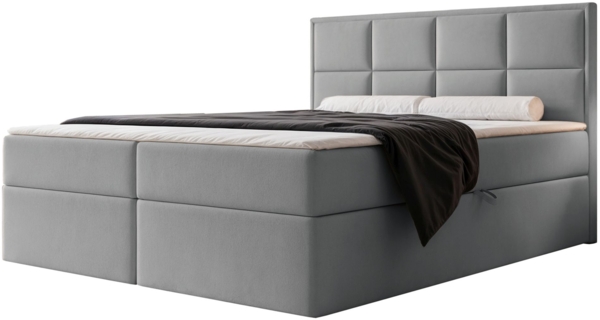 Selsey 'Silensio' Boxspringbett mit Bonellmatratze, Topper, Samt, grau, 140x200 cm