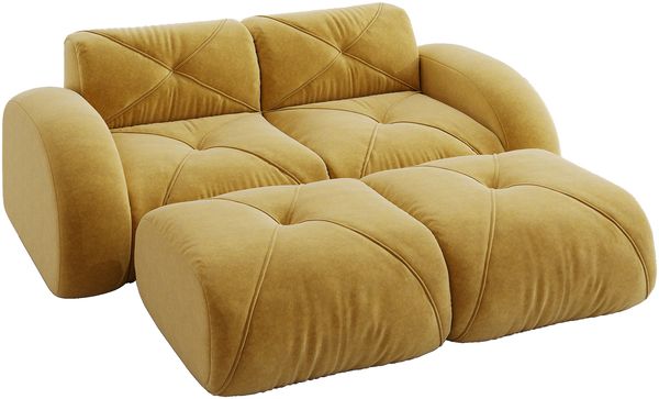 2-Sitzer Modulsofa H 76 x T 204 x B 171 cm aus Chenille mit 2 Hockern, rahmenlos, gelb Bild 7