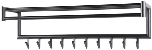 Garderobe Rore aus pulverbeschichtetem Metall, Industrial Design, Dunkelgrau, mit Hutablage, 10 Haken und Stange
