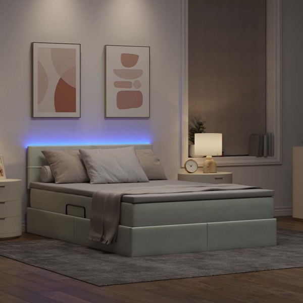 vidaXL Bett mit LED-Lichtleisten Hellgrau 140 x 190 cm Samt 3371391 Bild 4