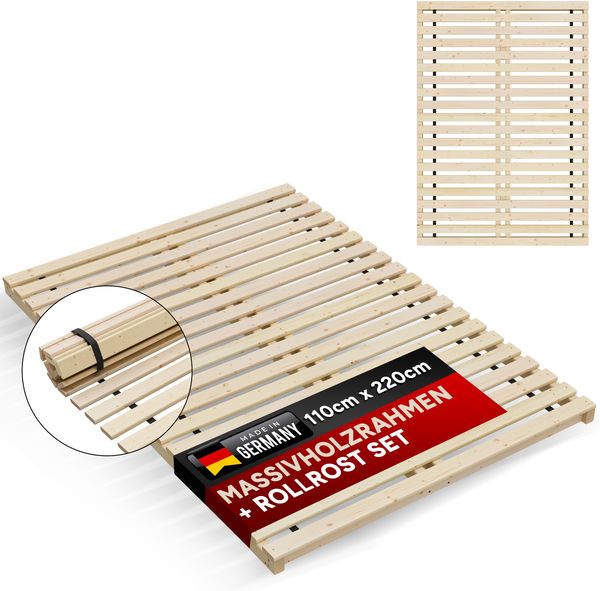 Lattenrost Rollrost inkl. Rahmen " Latten - Poldi " Breite 110 cm Länge 220 cm