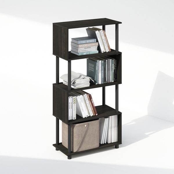 Furinno Reed Bücherregal, 5-stöckiges Bücherregal, Regal mit S-Form, 30,0(T) x 59,7(B) x 121,9(H) cm, für Wohnzimmer, Schlafzimmer, Home Office, Schwarz Espresso